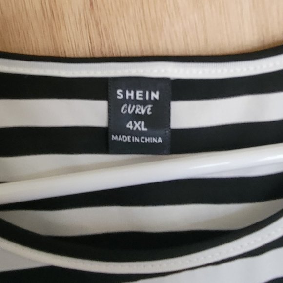 Shein Curve 4XL Dress Tulip Hem Black White Stripe - Picture 2 of 6